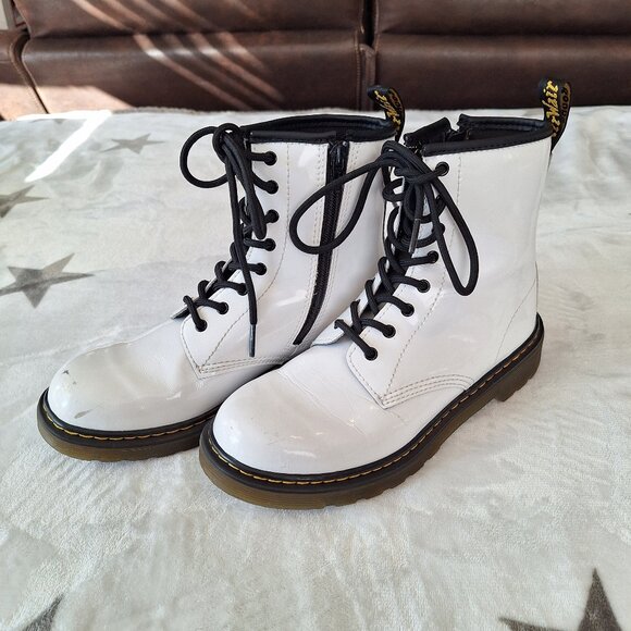 Dr. Martens 1460 Y Combat Boots Unisex Kids White Side Zip Size M5/6L - Picture 1 of 13